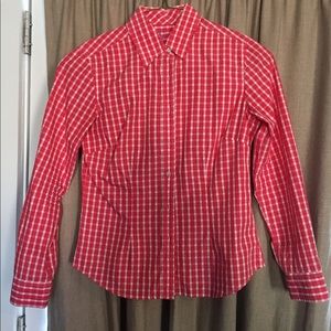 J. McLaughlin red checkered blouse